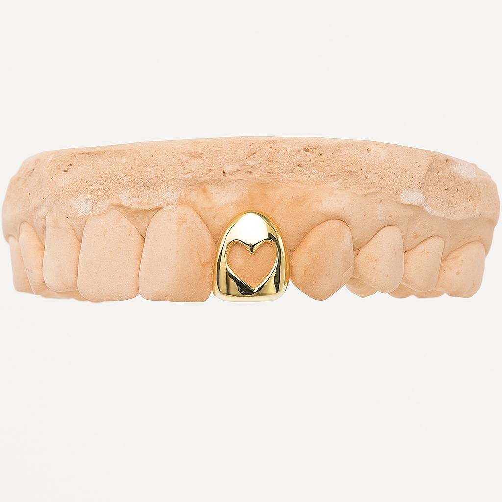 Gold/Silver Grillz with Hollow Heart Shape – Stylish Custom Dental Jewelry