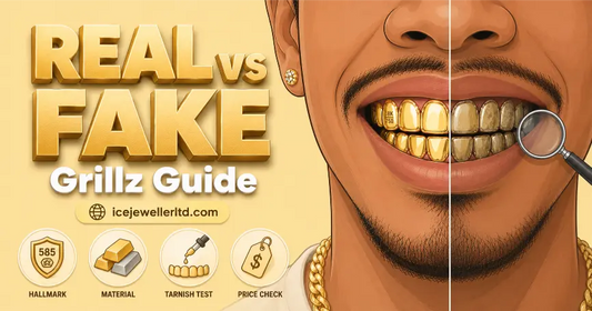 Real vs fake grillz – how to spot solid gold from plated grillz, hallmark and material guide by Ice Jeweller UK