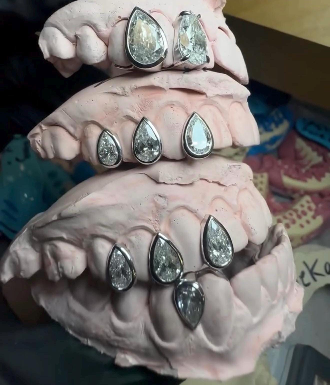 Custom Pear-Cut Diamond Grillz: 925 Silver or Solid Gold, VVS Stones