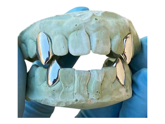 Handmade Vampire Fang Grillz: Custom Fit Silver or Gold Dracula Fangs