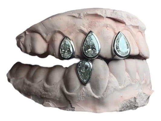 Custom Pear-Cut Diamond Grillz: 925 Silver or Solid Gold, VVS Stones
