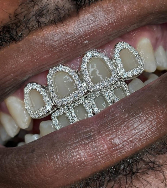 Open window iced out custom Grillz,Silver and Gold with Moissanite Diamond