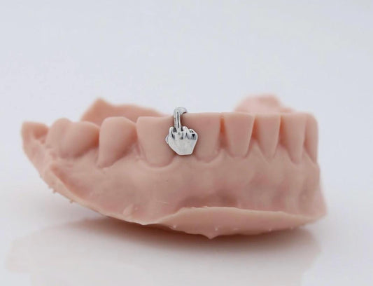 Middle Finger Grillz: Custom Sterling Silver Tooth Cap - Bold Statement Jewelry