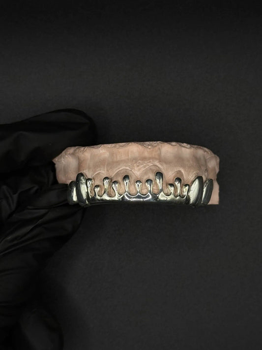 Custom Handmade Dripped Style Sterling Silver Grillz with precision handcrafted drip design