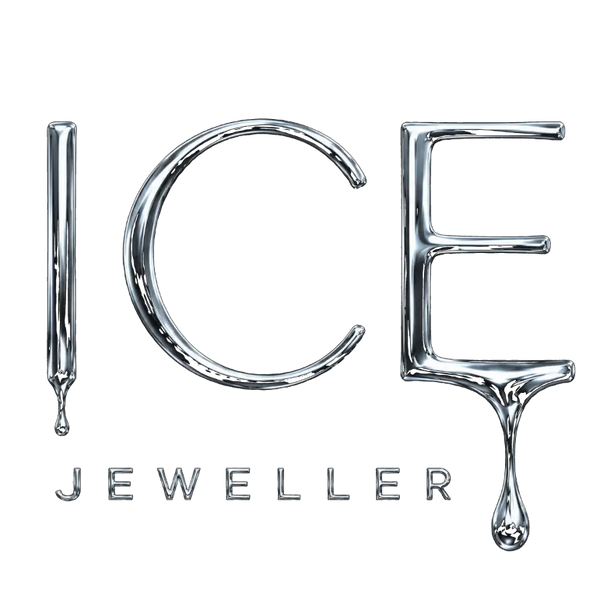 Logo of ICE Jeweller with stylized letters resembling jewelry pieces on a white background