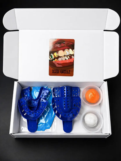 Custom grillz impression kit box with trays, putty and gloves for dental mold