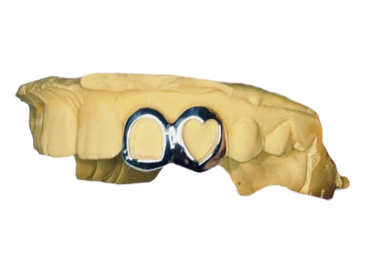 Personalized Grillz: Gold Silver Heart Window Fangs - Custom Fit
