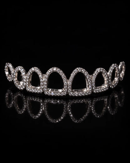 Bespoke open-window grillz with custom pavé diamond setting by ICE JEWELLER London