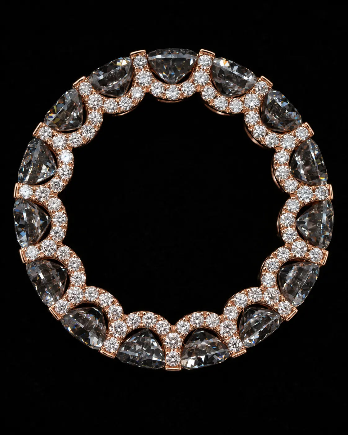 Bespoke rose gold ring with alternating round and pear-cut diamonds by ICE JEWELLER
