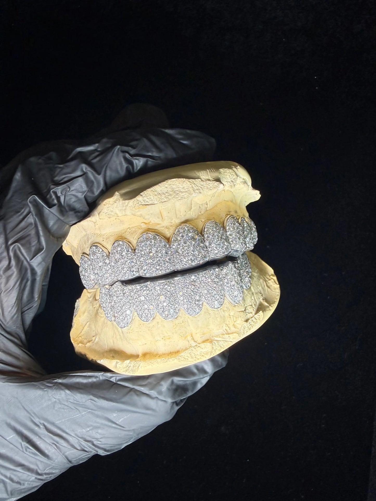Custom Mosaic Set Lab Diamond Grillz front view with hand-set VVS lab grown diamonds