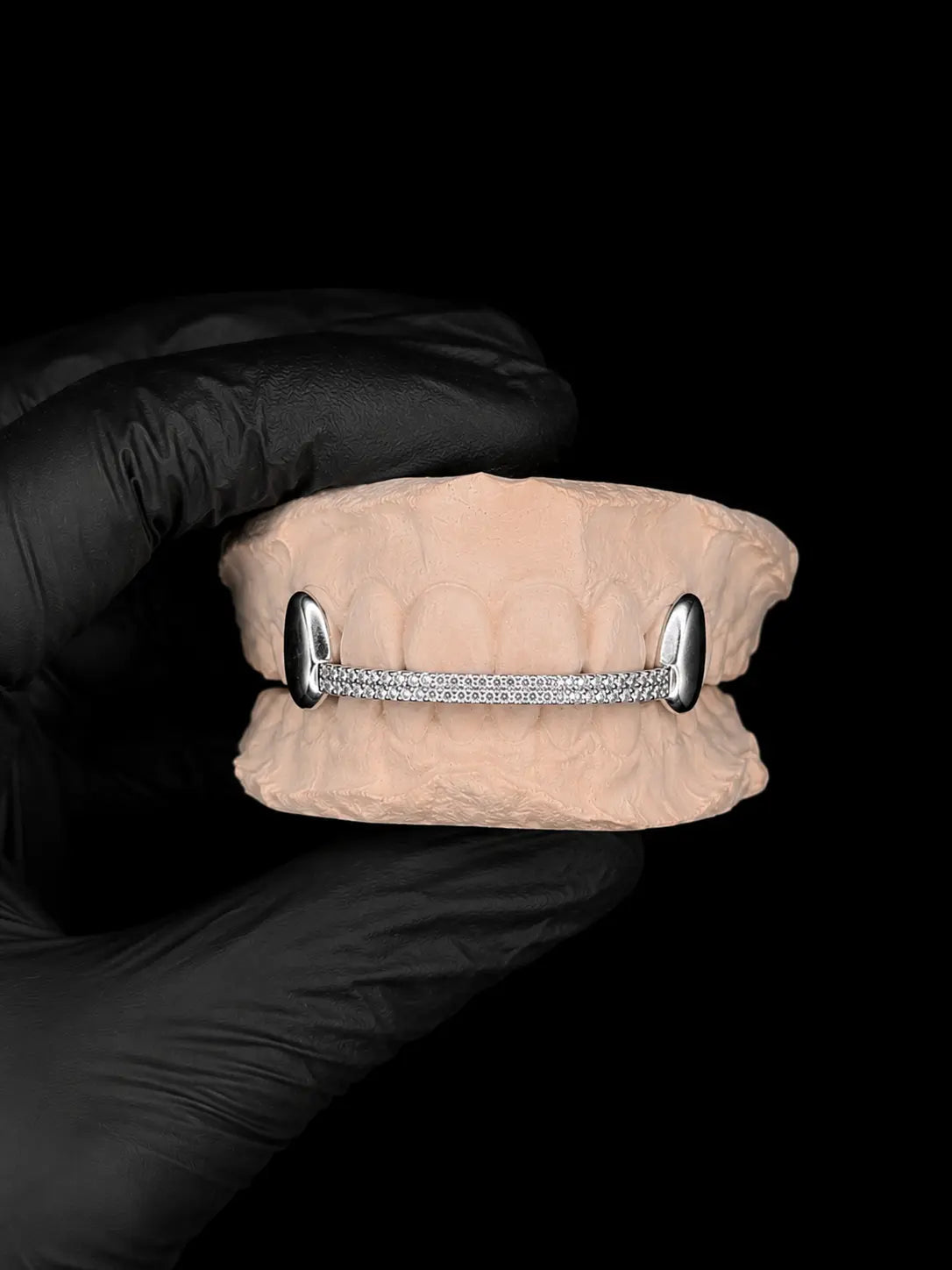 Close-up detail of custom lab diamond grillz with luxury shine