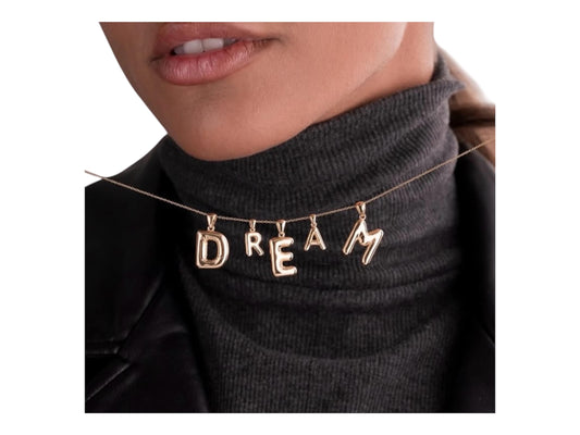 9K Gold Balloon Letter Pendant – Alphabet Initial Charm, Personalized Jewelry Gift, Without Chain