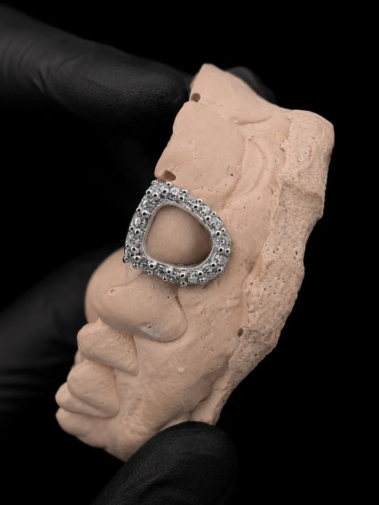 Side profile of open window custom grillz with VVS lab grown diamonds