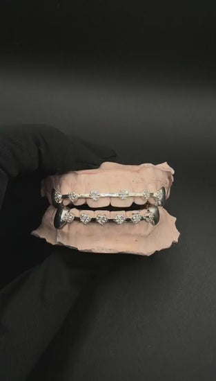 Luxury custom heart grillz sparkling double row diamond style teeth jewelry shining video
