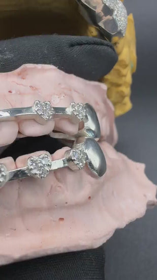 Silver custom heart grillz double row open face luxury teeth jewelry detailed video