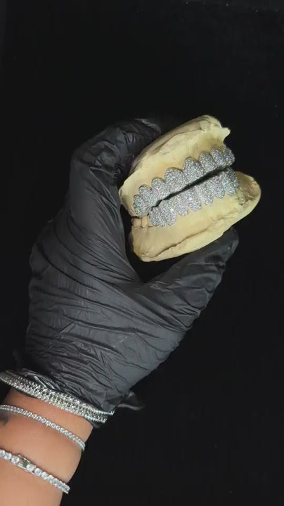 degree video of custom mosaic set lab diamond grillz showing brilliance from every angle