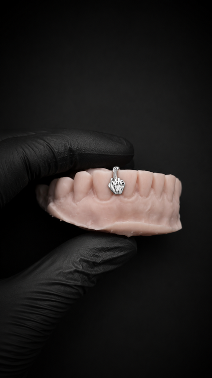 Luxury custom middle finger grillz tooth cap handcrafted in solid gold for custom dental jewelry